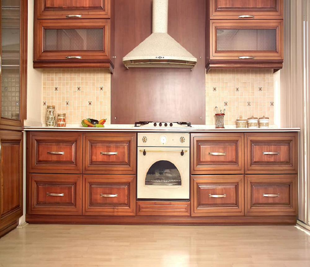 Cherry Cabinets With White Hardwood Floors